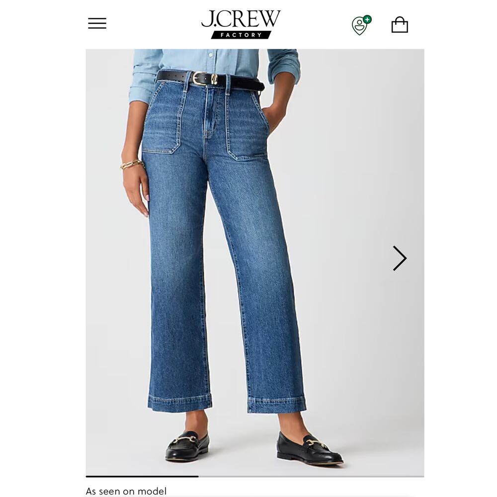 J.Crew Factory Wide-Leg Cropped Utility Jeans Women’s Blue All-Day Stretch